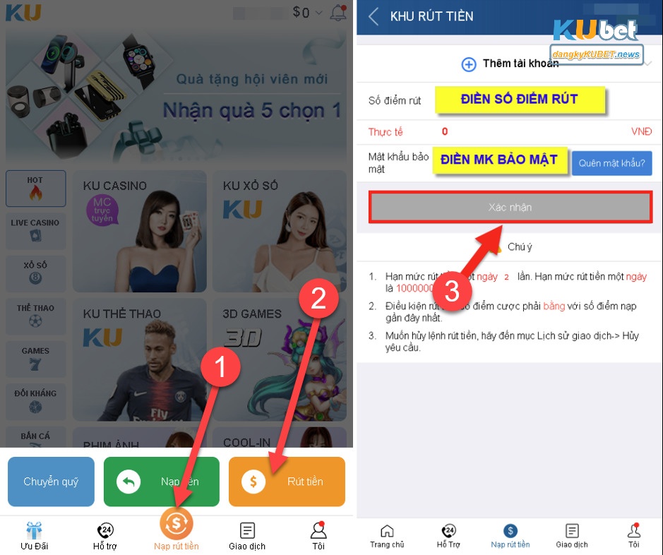 Hướng dẫn rút tiền Kubet trên điện thoại