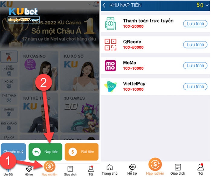 Tổng hợp các hình thức nạp tiền Kubet tiện lợi nhất
