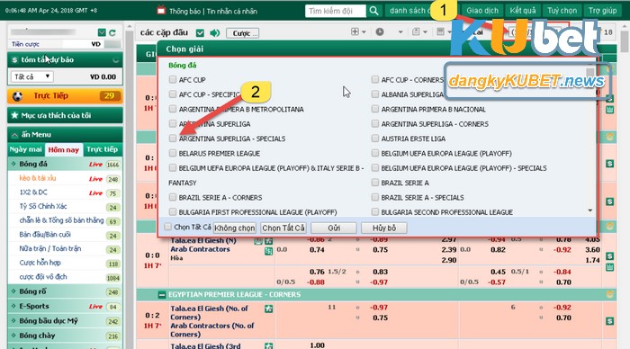 Chọn giải đấu cá cược