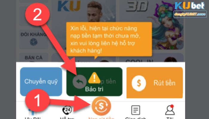 Giao dịch nạp rút tiền tiện lợi tại sân chơi cá cược Kubet 