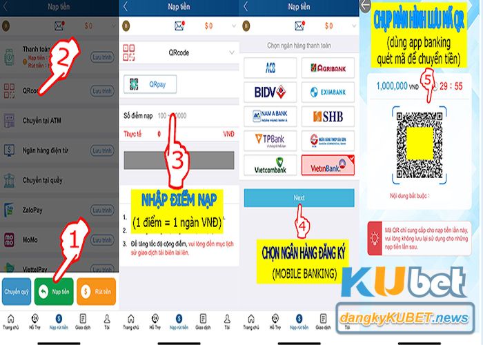 Nạp tiền Kubet bằng cách quét mã QR