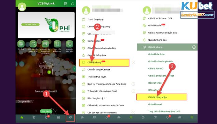 Đăng nhập app Vietcombank để nạp tiền vào Kubet 